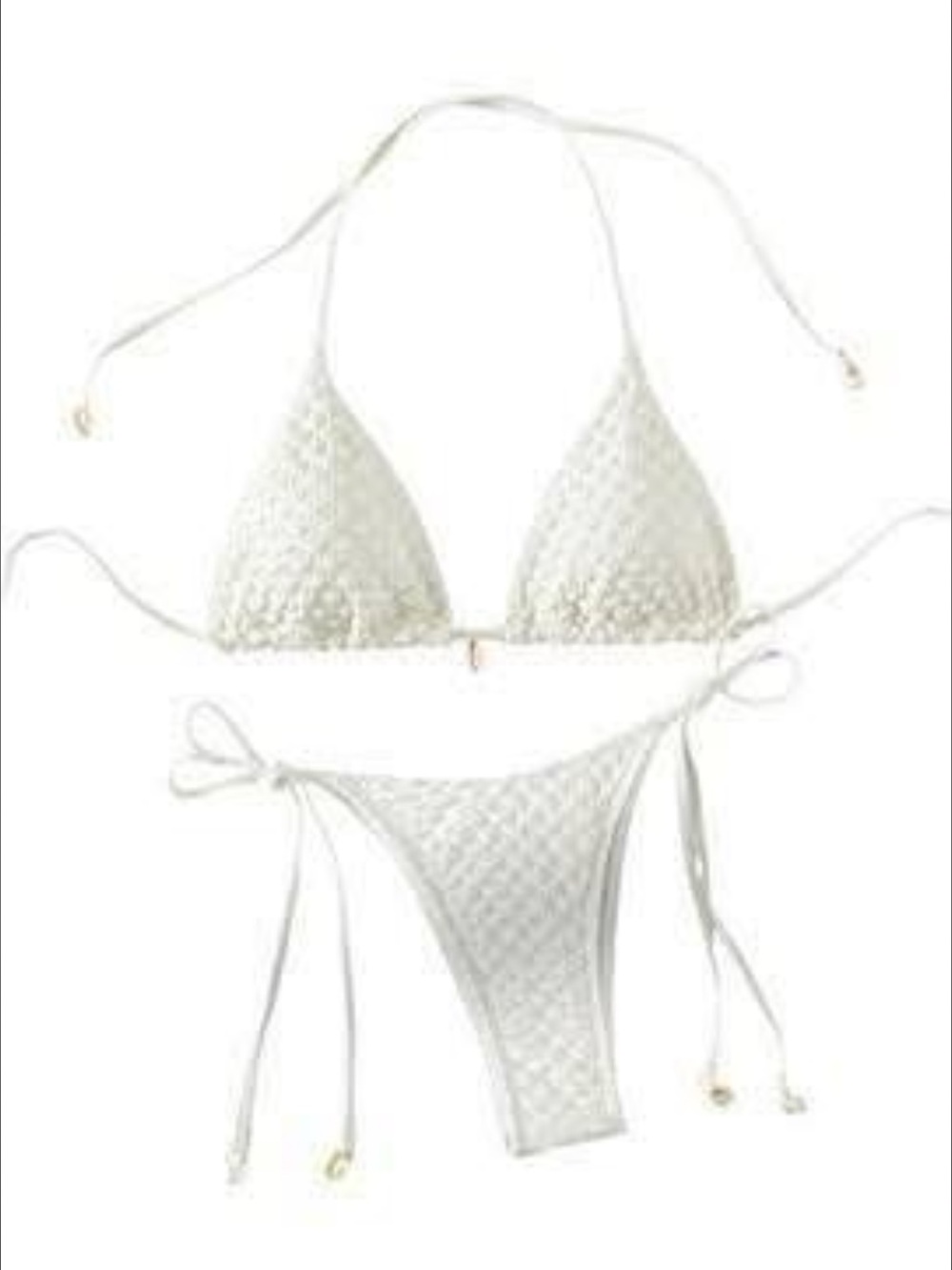 Women's White Textured String Bikini - Classic Tie-Side Swim Set